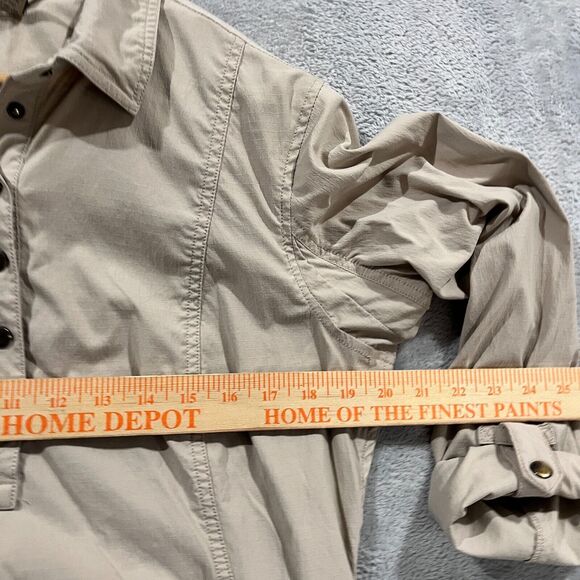 Duluth Trading Breezeshooter Shirt Dress M Ripstop Roll Tab Snaps Beige - Picture 7 of 9